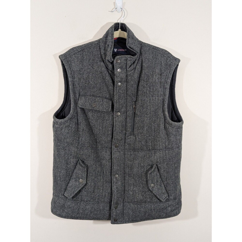 Daniel Cremieux Wool Vest Mens L Gray Tweed Field Jacket Outdoor Zip